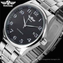 WINNER 021 fashion casual men mechanical watches stainless steel band silver case luxury automatic wristwatches